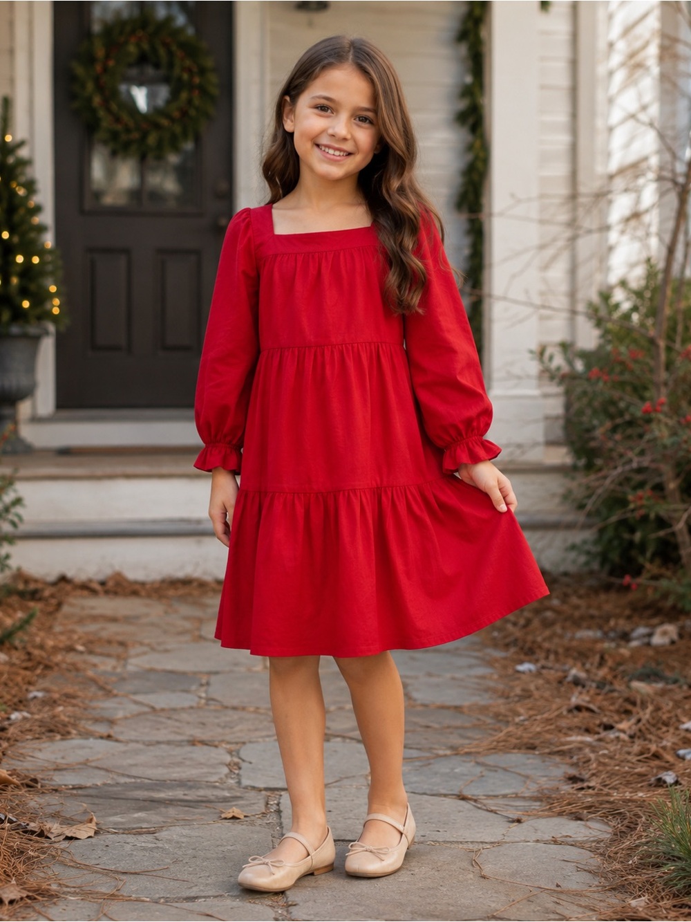 Gap Kids Girls Red Tiered Ruffle Dress Size M 8 NWT Holiday Cotton